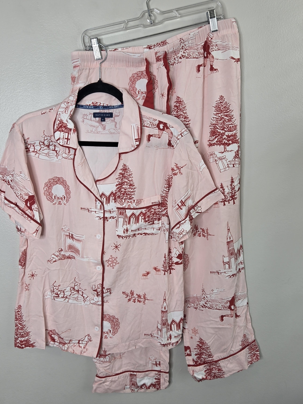 Katie Kime Pink Holiday Toile Scenic Holiday Pajama Pant Set